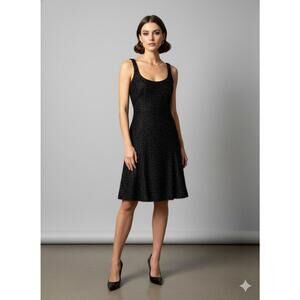 Rare Vintage 1980s Stephen Sprouse Black Metallic Eyelash Fringe Dress - Size 10